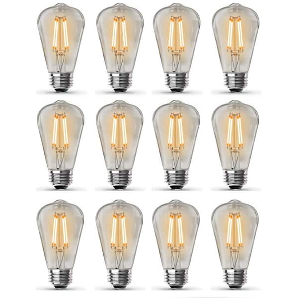 Feit Electric 60-Watt Equivalent ST19 Straight Filament Dusk to Dawn Clear Glass E26 Vintage Edison LED Light Bulb Warm White(12-Pack)
