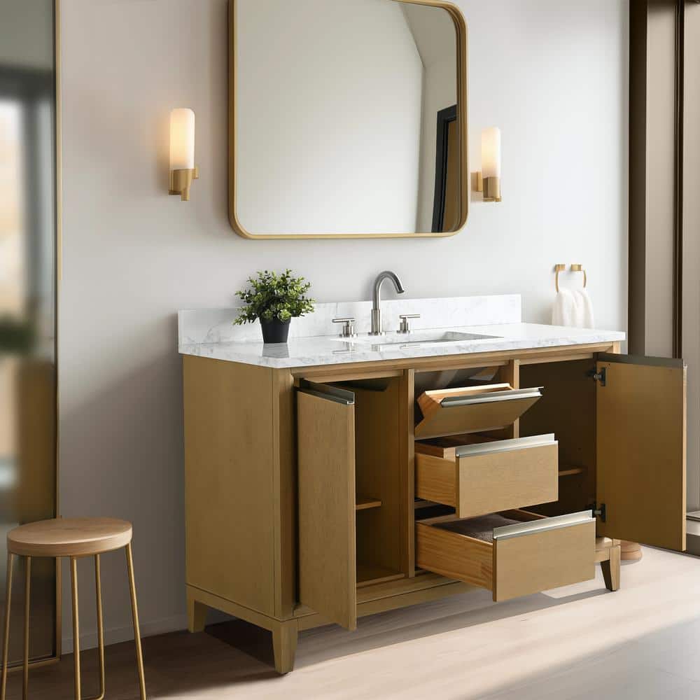 Natural Oak 48" Single Bathroom Vanity with Engineered Marble Top