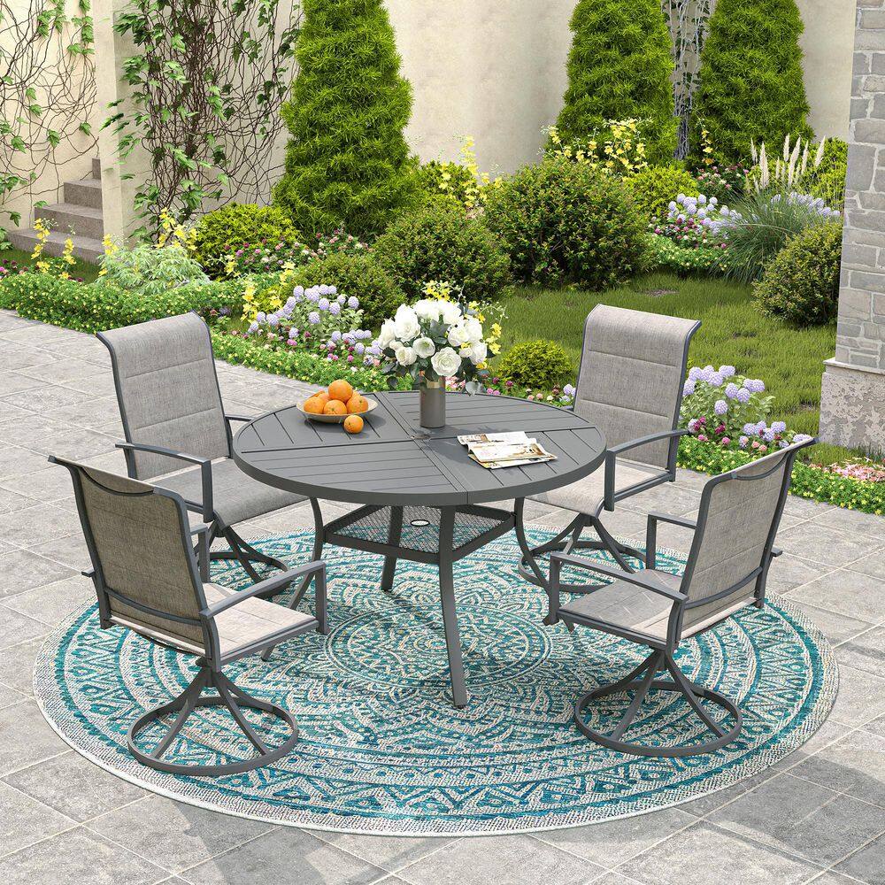 5-Piece Metal Outdoor Dining Set with 40.6 in. Gray Slatted Round Dining Table and 4 Gray Textilene Swivel Chairs price history on PriceWatchPro