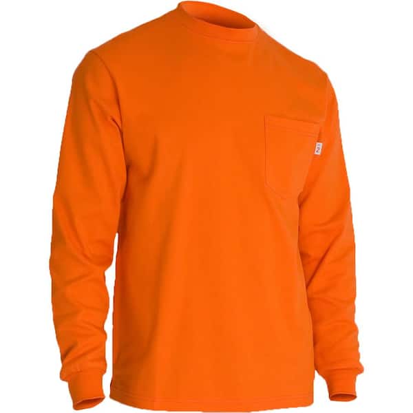 Men's Medium Orange Cotton AR/FR Long Sleeve T-Shirt, 10.6 cal/sq. cm