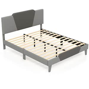 Black Metal Frame Queen Size Upholstered Platform Bed with Velvet Headboard Mattress Foundation