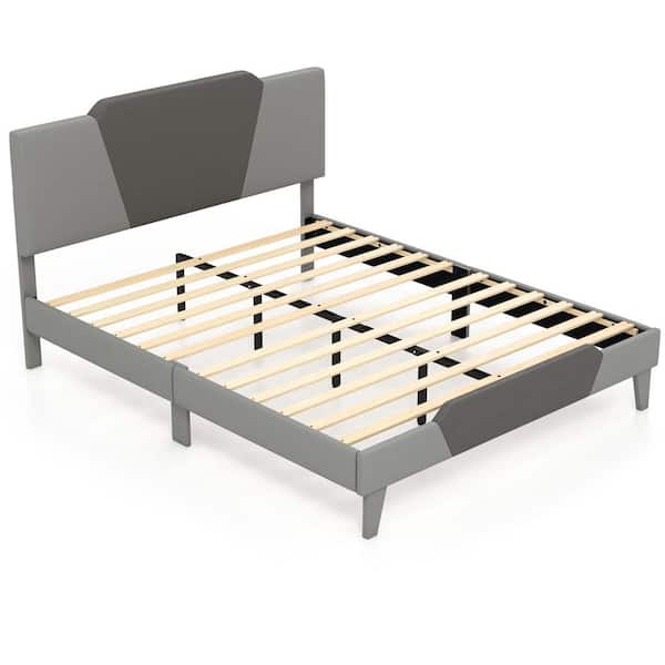 Costway Black Metal Frame Queen Size Upholstered Platform Bed with Velvet Headboard Mattress Foundation