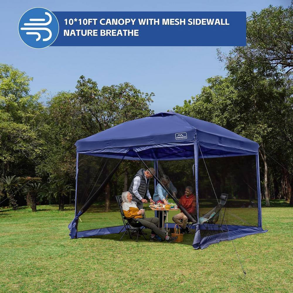 Navy Blue 10x10ft Pop-Up Canopy Tent with Mesh Walls