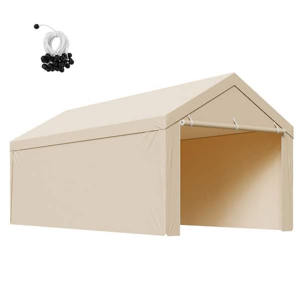 10 x 20 ft. Carport Replacement Canopy with Sidewalls, UV & Waterproof Garage Tent Cover, Beige, Frame Not Included