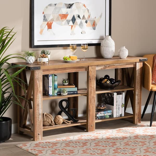 Baxton Studio Angelo 63 in. Oak Brown Rectangle Wood Console Table