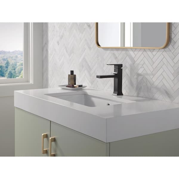 Velum Single Handle Single Hole Bathroom Faucet with Deckplate Included and Drain Kit Included in Matte Black