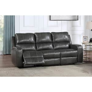 New Classic Furniture Linton 82.25 in. Square Arm Genuine Leather Rectangle Power Footrest Sofa in Gray