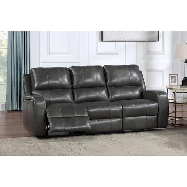 NEW CLASSIC HOME FURNISHINGS New Classic Furniture Linton 82.25 in. Square Arm Genuine Leather Rectangle Power Footrest Sofa in Gray