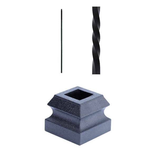 Stair Parts 44 in. x 1/2 in. Matte Black Iron Baluster and 1/2 in. Slip N Grip Flat Shoe Combo