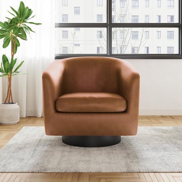 Contemporary Brown Faux Leather Upholstered 360° Swivel Accent Arm Chair(Set of 1)