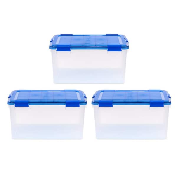 IRIS 15 Gal. WeatherPro Plastic Storage Box with Blue Lid (3-Pack)