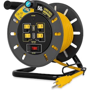 50ft. Cord 14/3 Gauge, 13Amp Extension Cord Reel with 4- Outlets and 2-USB Ports