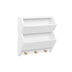 16.69 in. H x 16.38 in. W x 6.38 in H White MDF Kids Catch-All Wall Bookshelf with Toy Storage Cubbies and Wooden Hooks