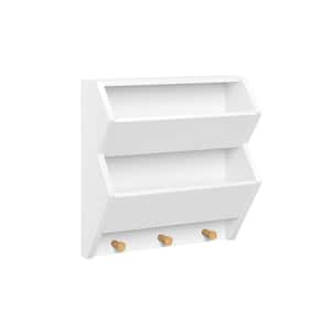 Kids Catch-All White Wall Shelf with 3-Hooks