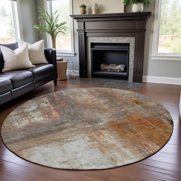 Mayfield Premium Machine Washable Abstract AMF1095 Copper 8 ft. x 8 ft. Round Rug