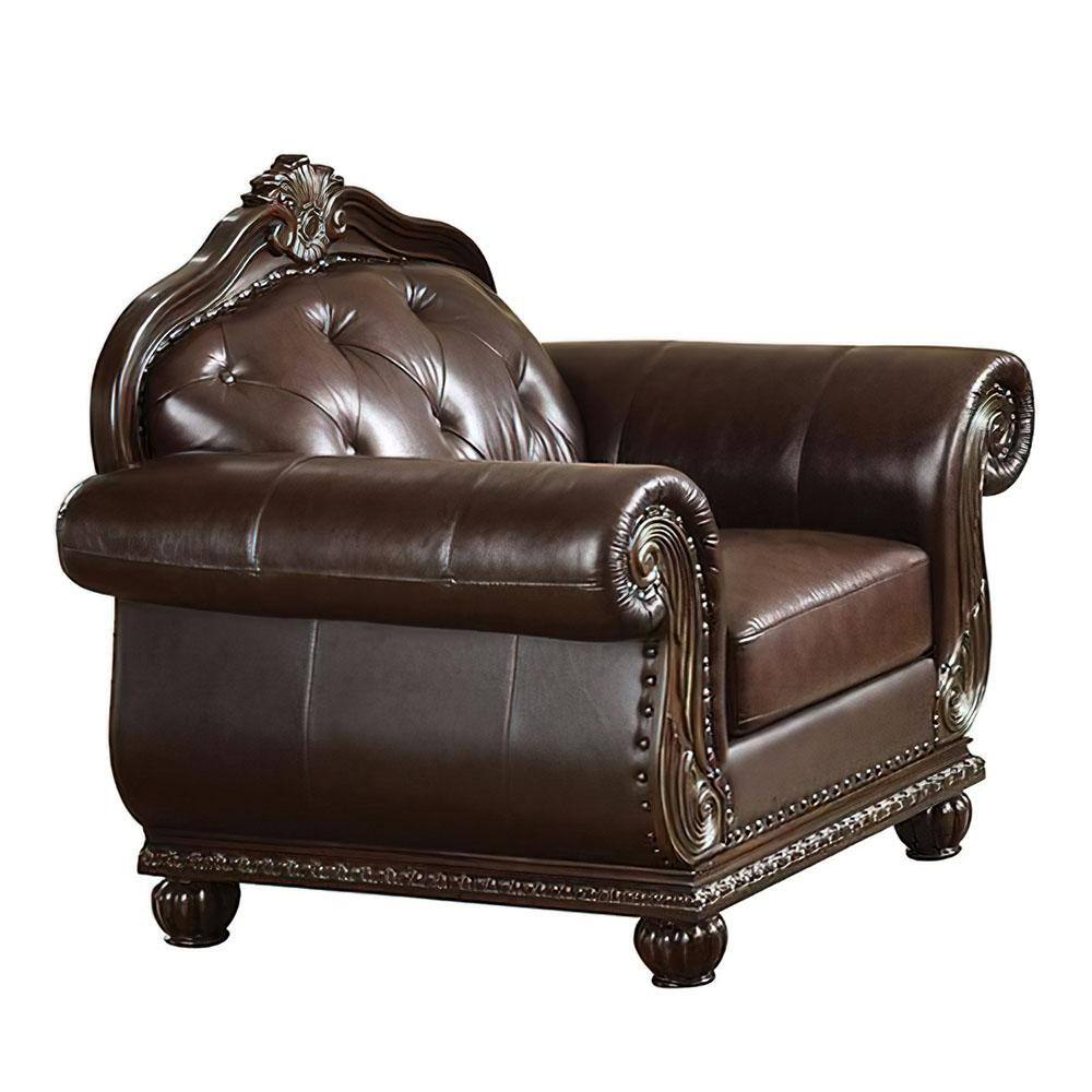 Espresso Vintage Elegance 47" Leather & Wood Accent Chair
