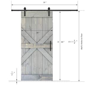 Mid X Series 38 in. x 84 in. Fully Set Up Weather Grey Finished Pine Wood Sliding Barn Door With Hardware Kit