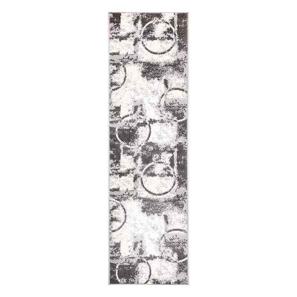 World Rug Gallery Modern Abstract Circles Gray 2 ft. x 7 ft. Runner Area Rug