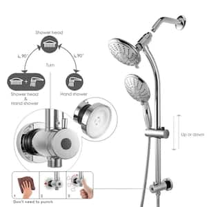 ACAD 5-Spray Patterns with 2.09 GPM 5 in. Round Wall Mount Dual Shower Heads with Slide Bar and Hose Handheld in Chrome