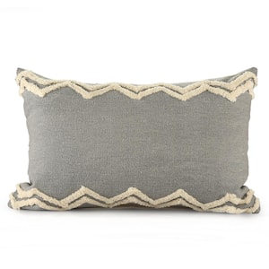 Charming Gray/White Chevron Bordered Cozy Poly-fill 16 in. x 24 in. Throw Pillow