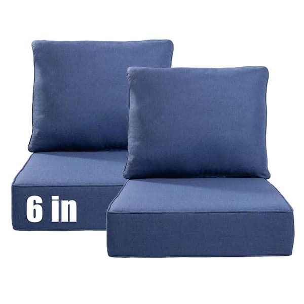 22 in. W x 24 in. D x 6 in. Thick Square 4-Piece Deep Seating Outdoor Lounge Chair Blue Cushion