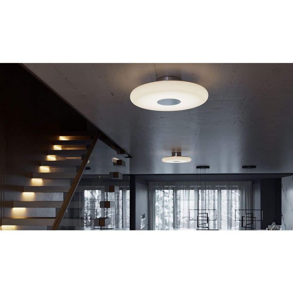 June 18 in. 180-Watt Modern Satin Nickel Integrated LED Flush Mount with White Acrylic Shade