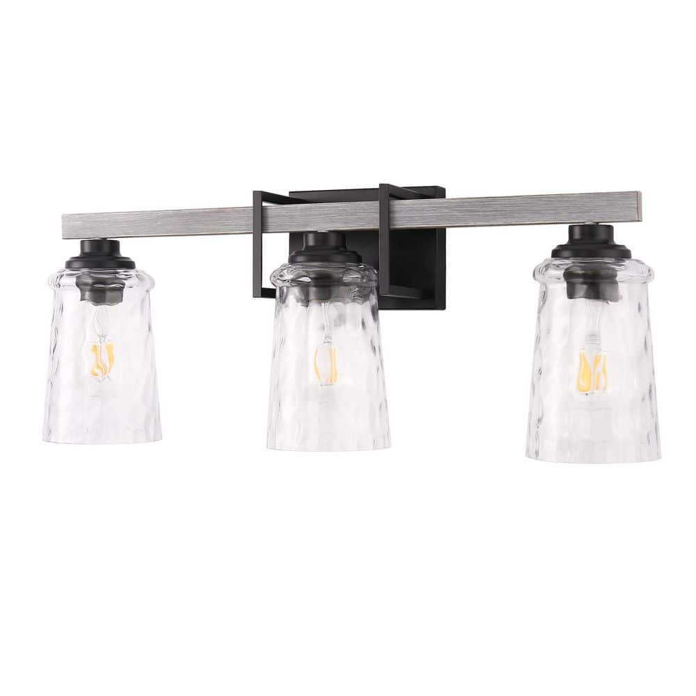 26 in. 3-Light Black Bell Clear Glass Vanity Light with Dimmable for Vanity Powder Room Dressing Room price history on PriceWatchPro