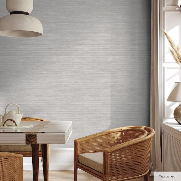 Pewter Faux Horizontal Grasscloth Vinyl Peel and Stick Textured Wallpaper Roll (Covers 28 sq. ft.)