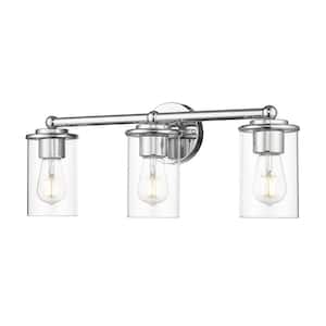 Thayer 22.5 in. 3-Light Chrome Vanity Light with Clear Glass Shade with No Bulbs Included