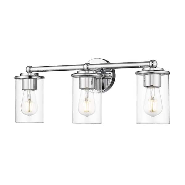 Unbranded Thayer 22.5 in. 3-Light Chrome Vanity Light with Clear Glass Shade with No Bulbs Included