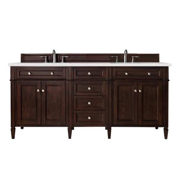 James Martin Vanities Brittany 72 in. W x 23.5 in. D x 34 in. H Bath Vanity in Burnished Mahogany with Eternal Serena Quartz Top