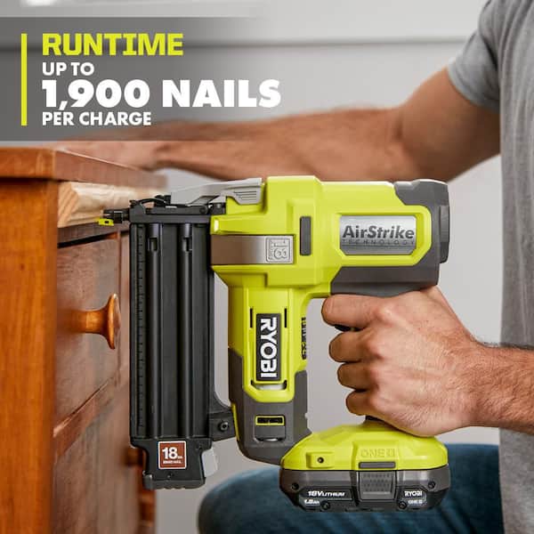 RYOBI ONE+ 18V 18-Gauge Cordless AirStrike Brad Nailer with Cordless 5 in. Random Orbit Sander