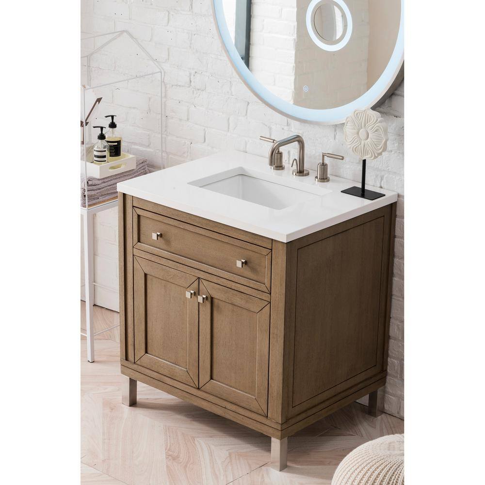 James Martin Vanities Chicago 30 In Single Vanity In Whitewashed Walnut With Quartz Vanity Top In Classic White With White Basin 305 V30 Www 3clw The Home Depot