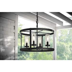 Rockwell 4-Light Matte Black Outdoor Pendant Light with Clear Glass Shades
