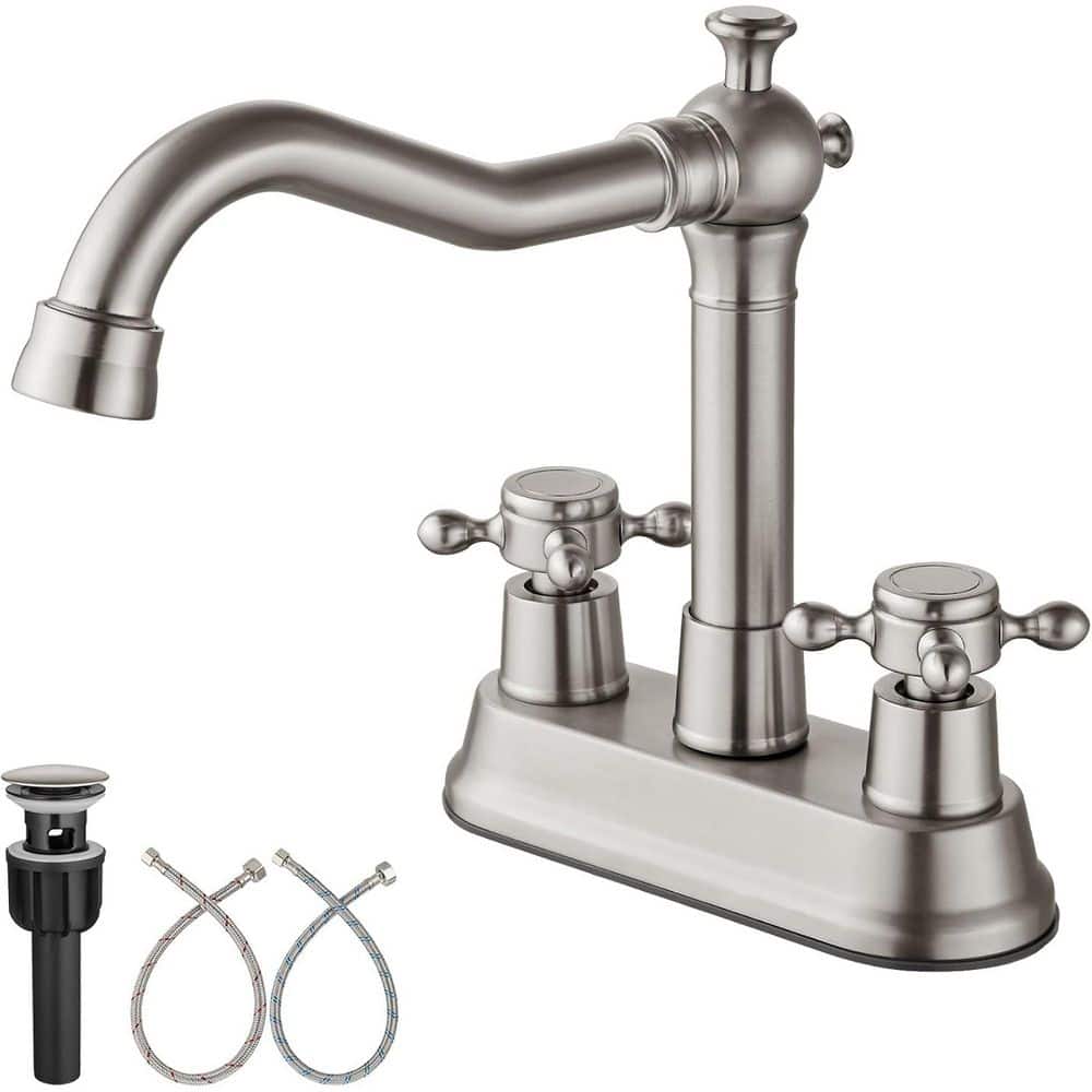 4 in. Centerset Double Handle High Arc Bathroom Faucet with Drain Kit Inclu