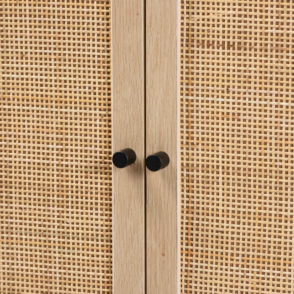 Ardon Bohemian Light Brown Wood and Black Metal Storage Cabinet with Rattan