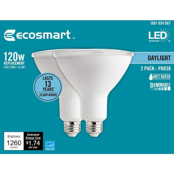Ecosmart 120 Watt Equivalent Par38, Led Outdoor Flood Light Bulbs Home Depot