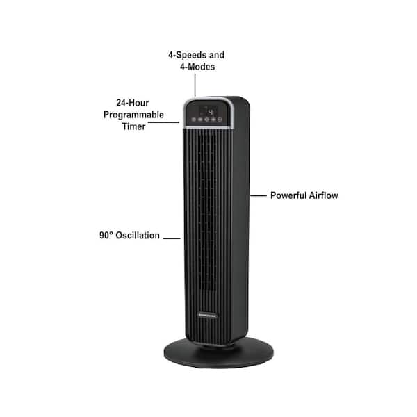 Hampton Bay 36 in. 4-Speed Oscillating Tower Fan in Black with