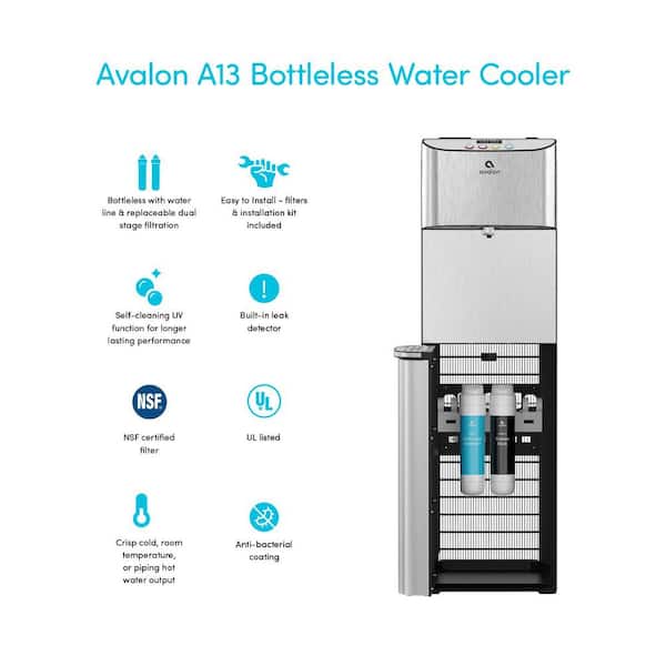  Avalon A13BLK Electric Bottleless Cooler Water Dispenser-3,  Digital Clock with Temperature Control, Self Cleaning, Black Stainless  Steel : Home & Kitchen