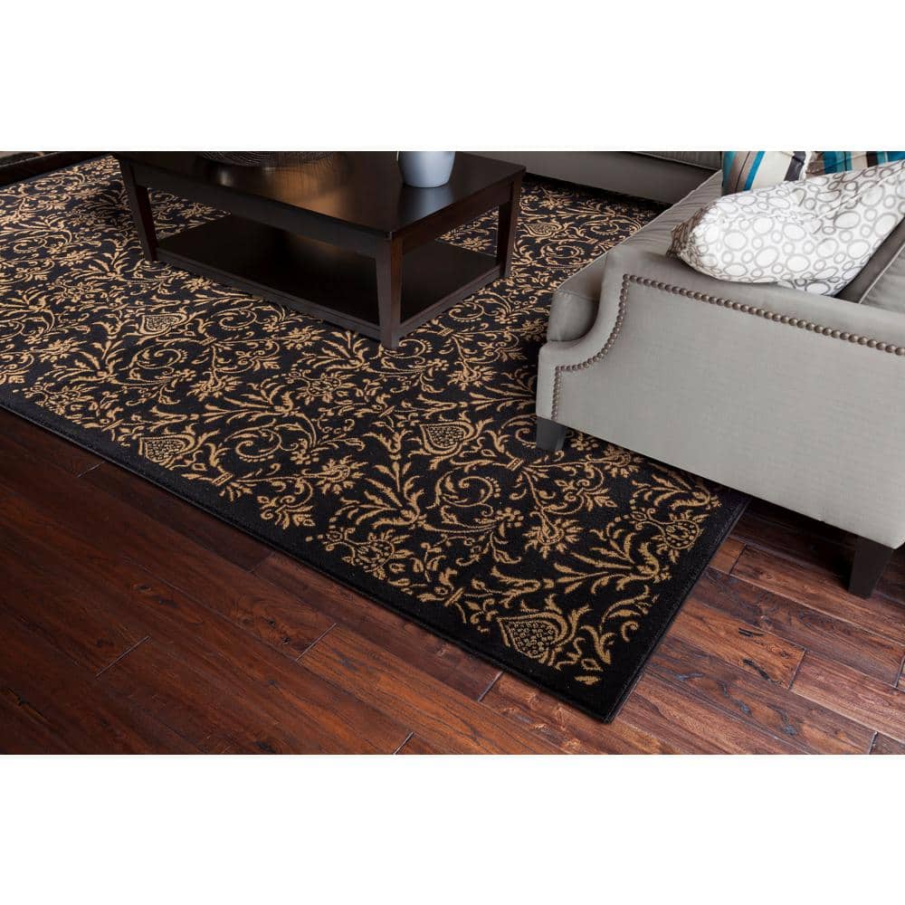 Black and Beige Synthetic Stain-resistant Rectangle Area Rug