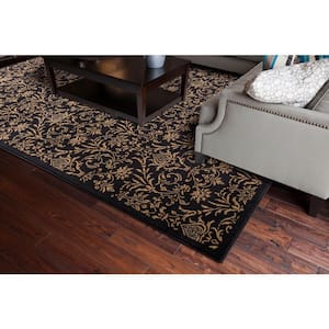 Jewel Collection Damask Black Rectangle Indoor 9 ft. 3 in. x 12 ft. 6 in. Area Rug