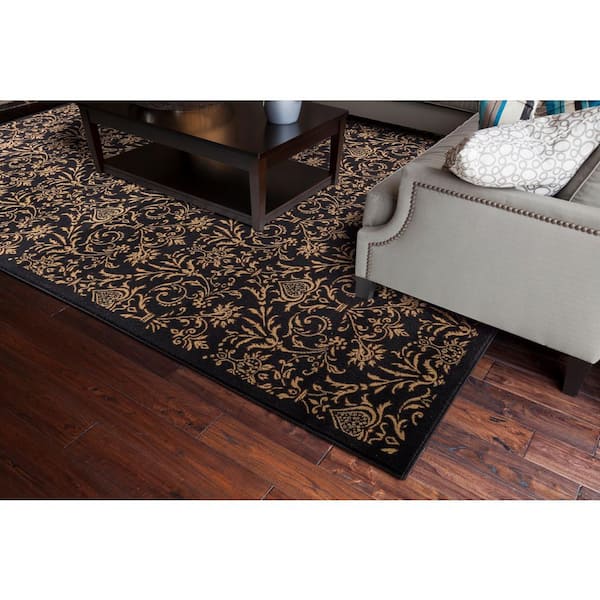 Jewel Collection Damask Black Rectangle Indoor 9 ft. 3 in. x 12 ft. 6 in. Area Rug
