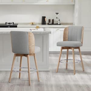 Lysander 26.4 in. Grey Swivel Counter Height Bar Stool with Fabric Seat, Bentwood Back and Wood Frame (Set of 2)