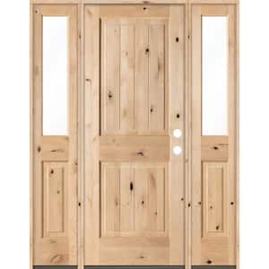58 in. x 80 in. Rustic Unfinished Knotty Alder Sq-Top VG Wood Left-Hand Half Sidelites Clear Glass Prehung Front Door