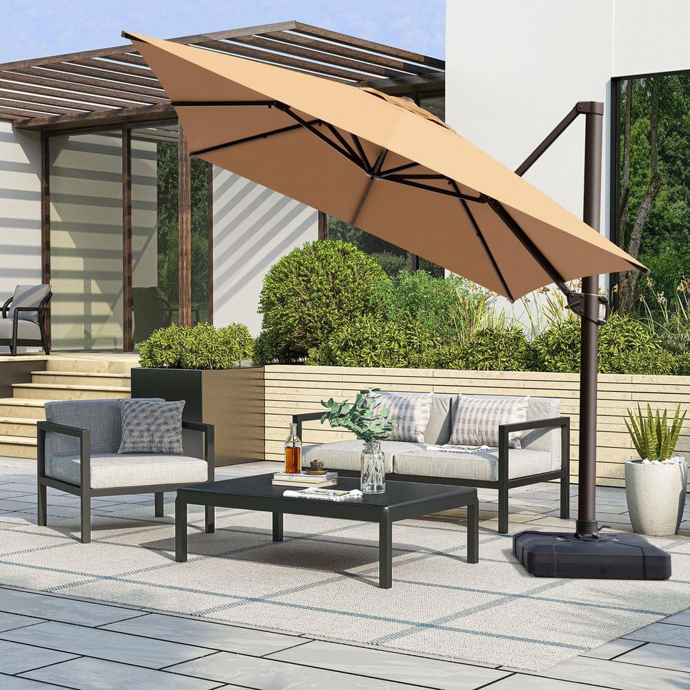 Outdoor 13.5 ft. x 10 ft. Aluminum 360° Swivel Cantilever Offset Patio Umbrella in Tan, Base Stand with Wheels Included price history on PriceWatchPro