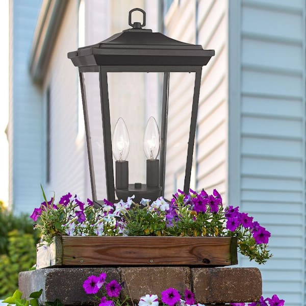 Turlock 2-Light Black Outdoor Lamp Post Light Fixture with Clear Glass
