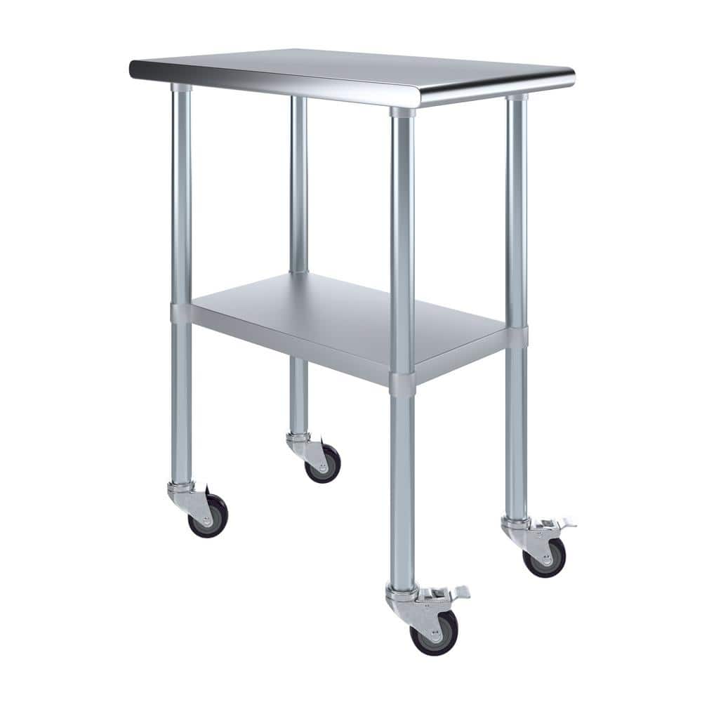 18" x 30" Stainless Steel Work Table with Casters and Undershelf