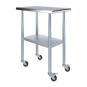 30 in. x 18 in. Stainless Steel Work Table with Casters : Mobile Metal Kitchen Utility Table with Bottom Shelf