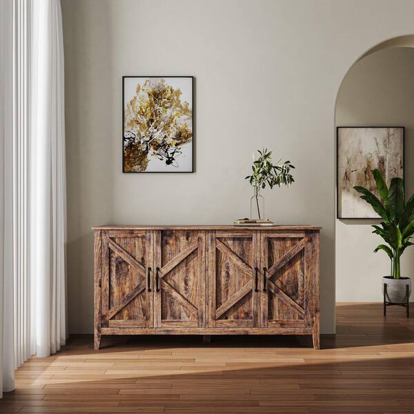 59 in. W x 16 in. D x 32 in. H Brown Linen Cabinet, Cabinet with Door, Freestanding Sideboard Storage Cabinet