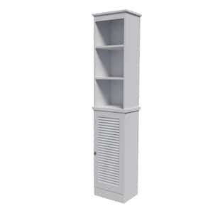 13.4 in. W x 10.3 in. D x 67 in. H White Wood Freestanding Linen Cabinet with 3 Open Shelves and Door